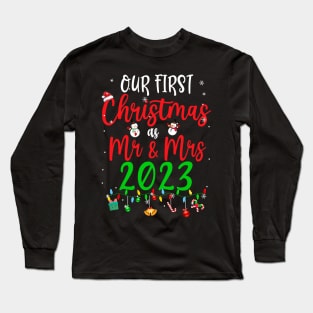 Our First Christmas As Mr Mrs 2023 Funny Christmas Couples Long Sleeve T-Shirt